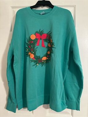 Living fully green/teal Holiday Wreath Crewneck Sweatshirt